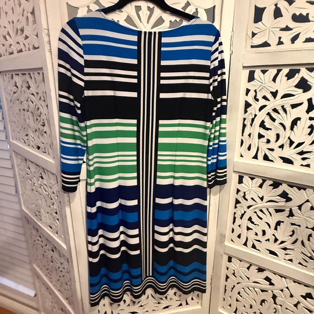 Striped London Times Woman Dress Blue Black and Green Size Medium